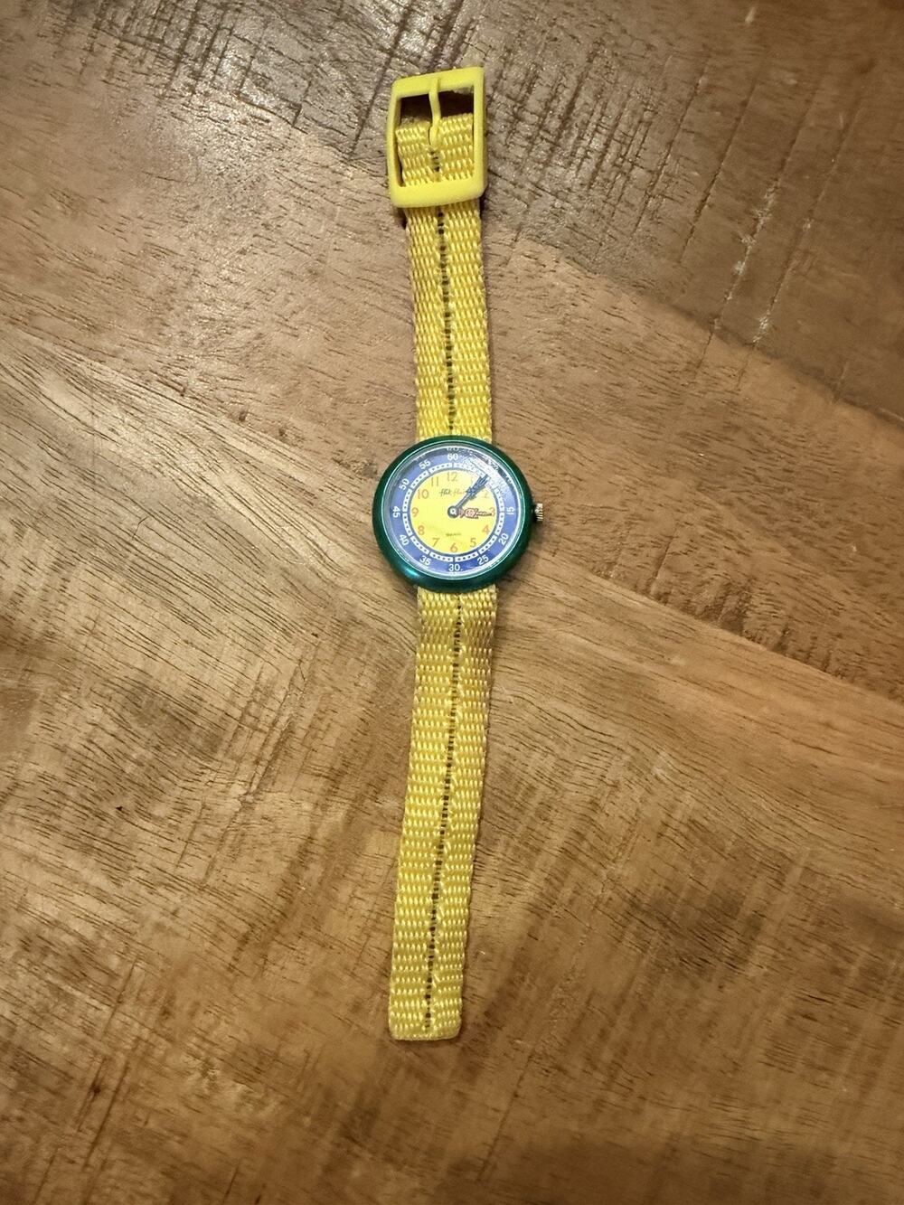 Vintage Flik Flak Swiss Swatch Watch Kids 80S 90S Yellow Blue